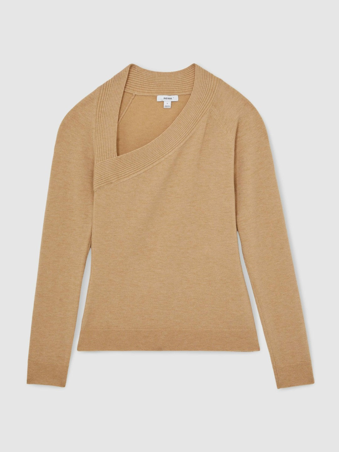 Wool-Blend Asymmetric Knit Top in Camel | Reiss Women Best Seller