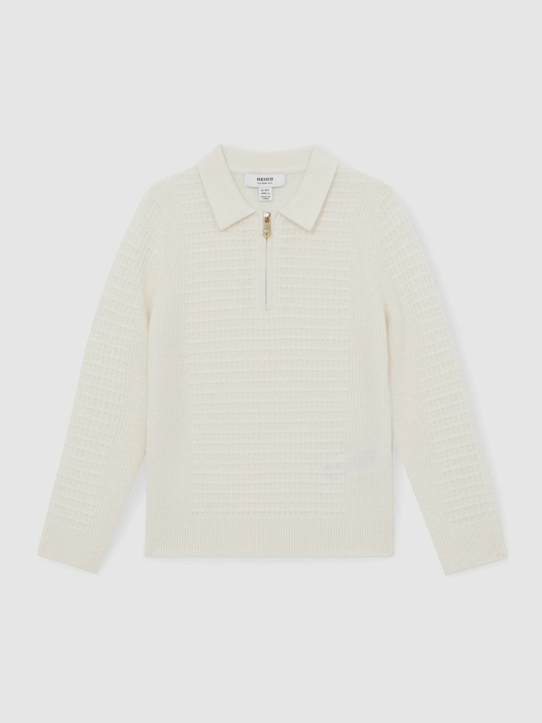 13-14 yrs Wool Waffle-Knit Half-Zip Polo Shirt in Off White | Reiss Children & Baby Signature
