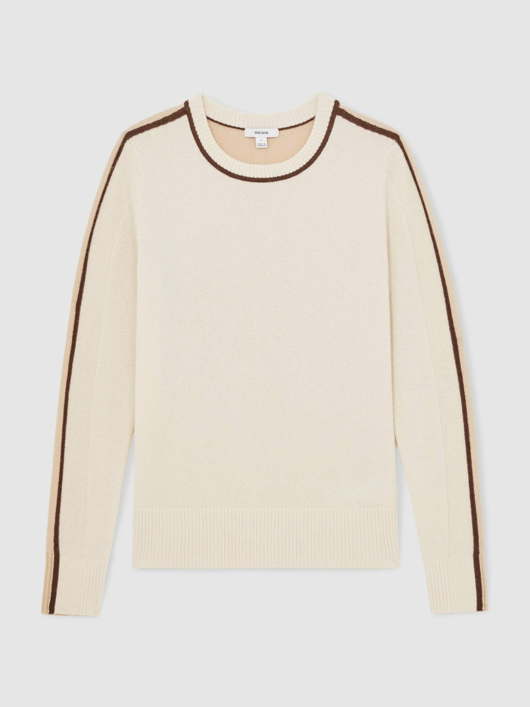 Wool-Blend Colour-Block Jumper With Cashmere in Cream/Neutral | Reiss Women Exclusive