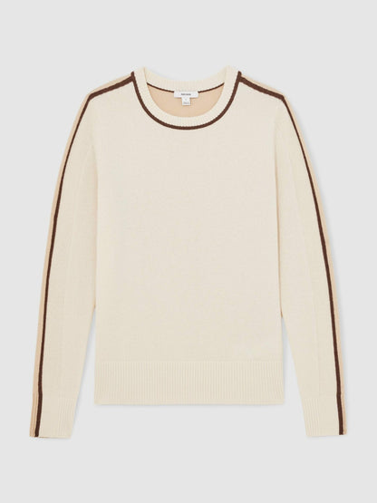 Wool-Blend Colour-Block Jumper With Cashmere in Cream/Neutral | Reiss Women Exclusive