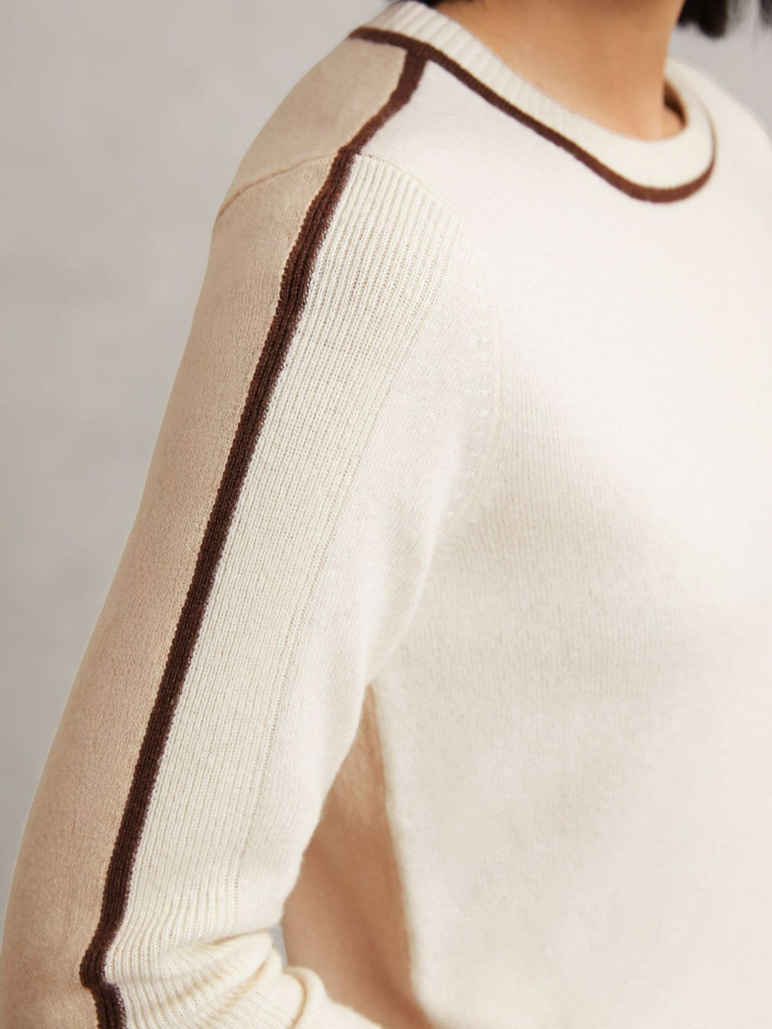 Wool-Blend Colour-Block Jumper With Cashmere in Cream/Neutral | Reiss Women Exclusive