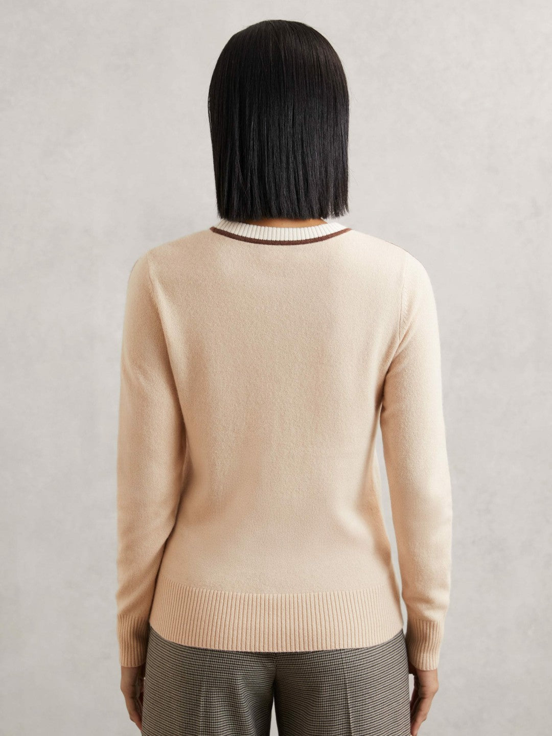 Wool-Blend Colour-Block Jumper With Cashmere in Cream/Neutral | Reiss Women Exclusive