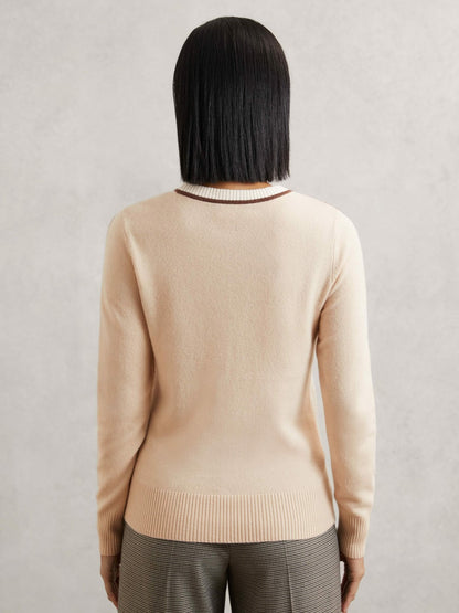 Wool-Blend Colour-Block Jumper With Cashmere in Cream/Neutral | Reiss Women Exclusive