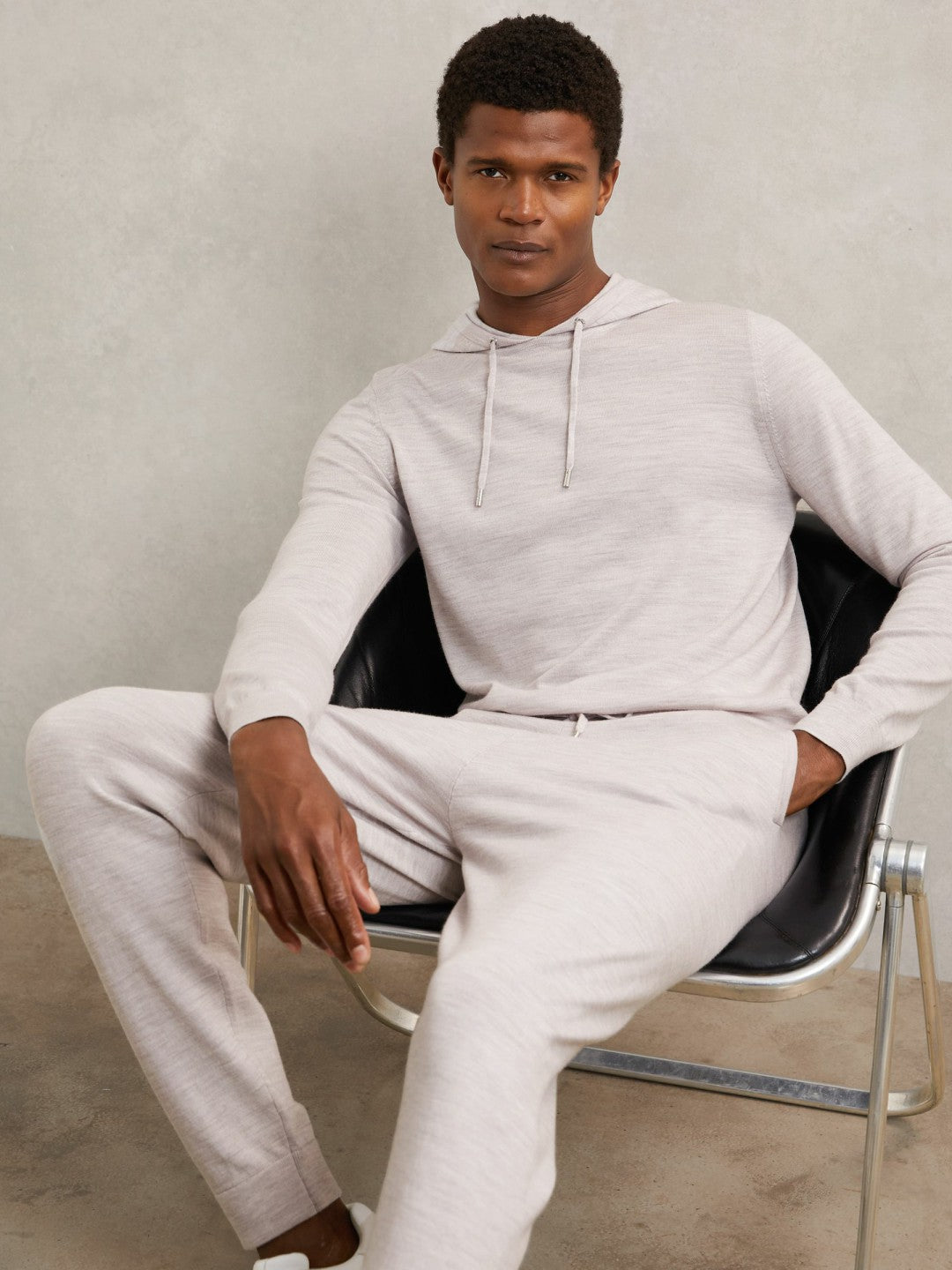 Merino Wool Drawstring Hoodie in Wicker Brown Melange | Reiss Men Trending