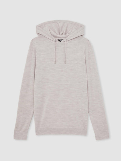 Merino Wool Drawstring Hoodie in Wicker Brown Melange | Reiss Men Trending