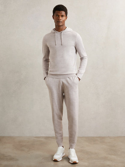 Merino Wool Drawstring Hoodie in Wicker Brown Melange | Reiss Men Trending