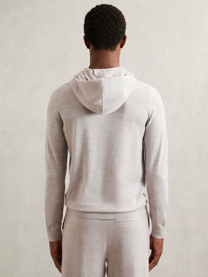 Merino Wool Drawstring Hoodie in Wicker Brown Melange | Reiss Men Trending