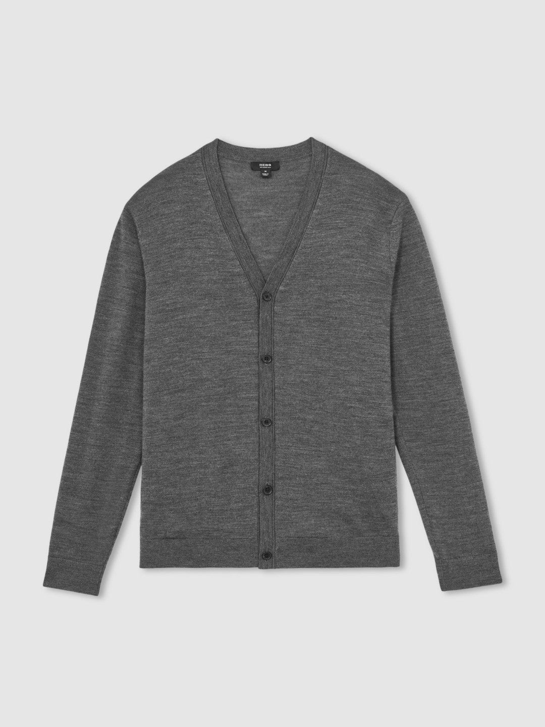 Merino Wool Button-Through Cardigan in Derby Grey Melange | Reiss Men Signature