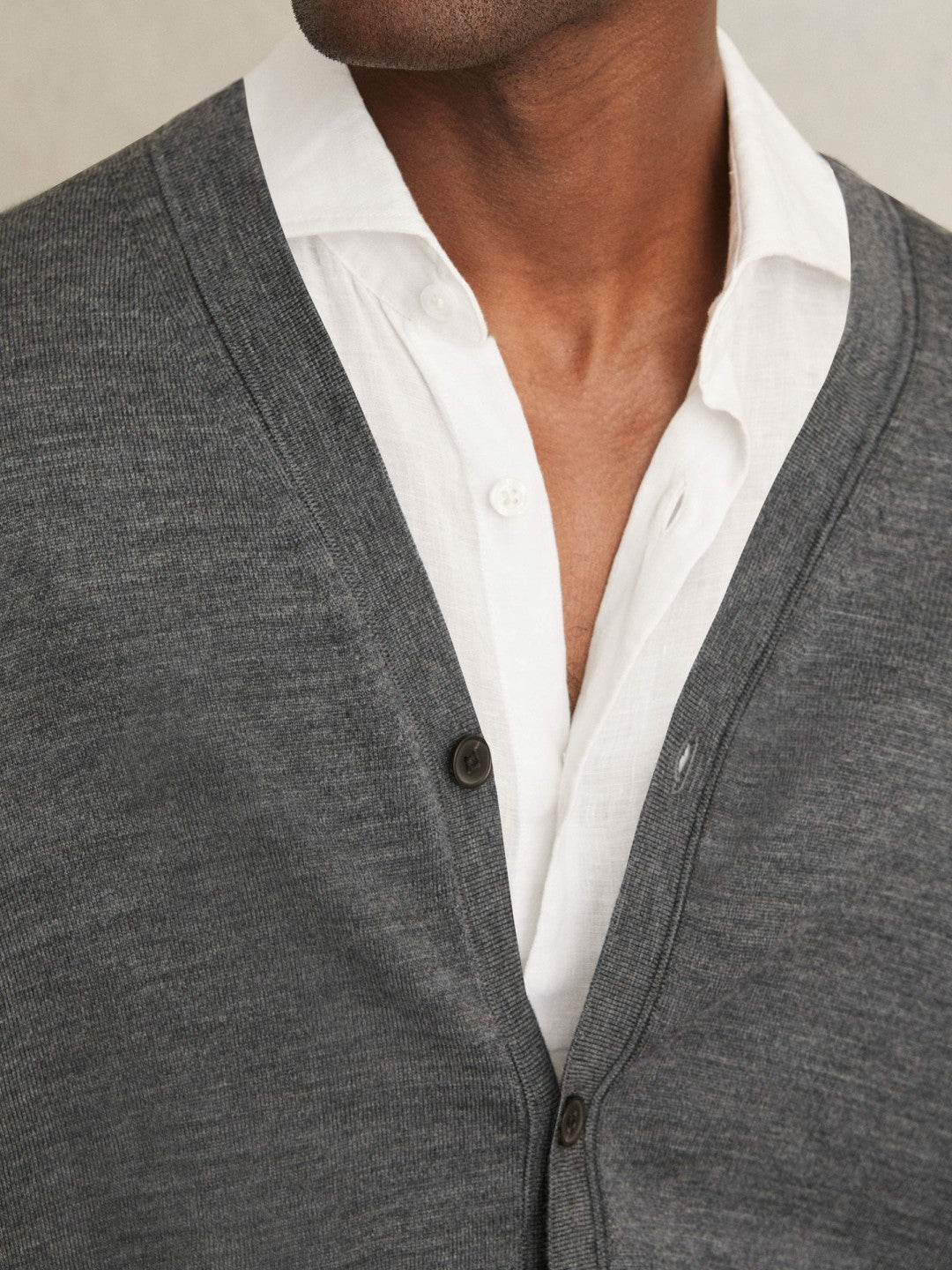 Merino Wool Button-Through Cardigan in Derby Grey Melange | Reiss Men Signature