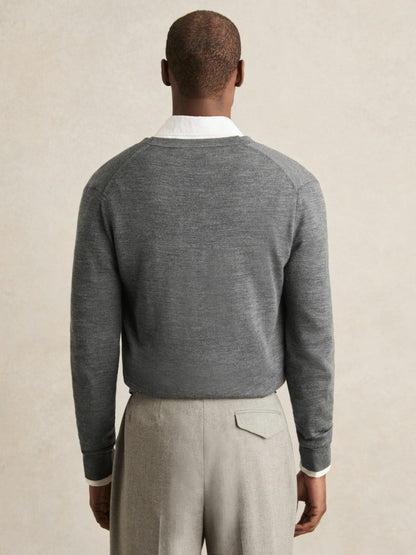 Merino Wool Button-Through Cardigan in Derby Grey Melange | Reiss Men Signature