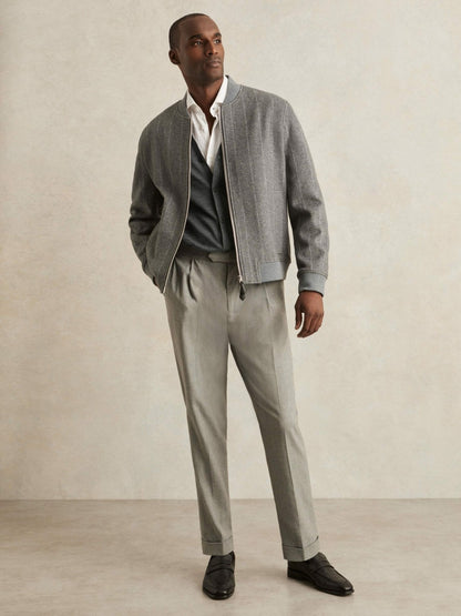 Merino Wool Button-Through Cardigan in Derby Grey Melange | Reiss Men Signature