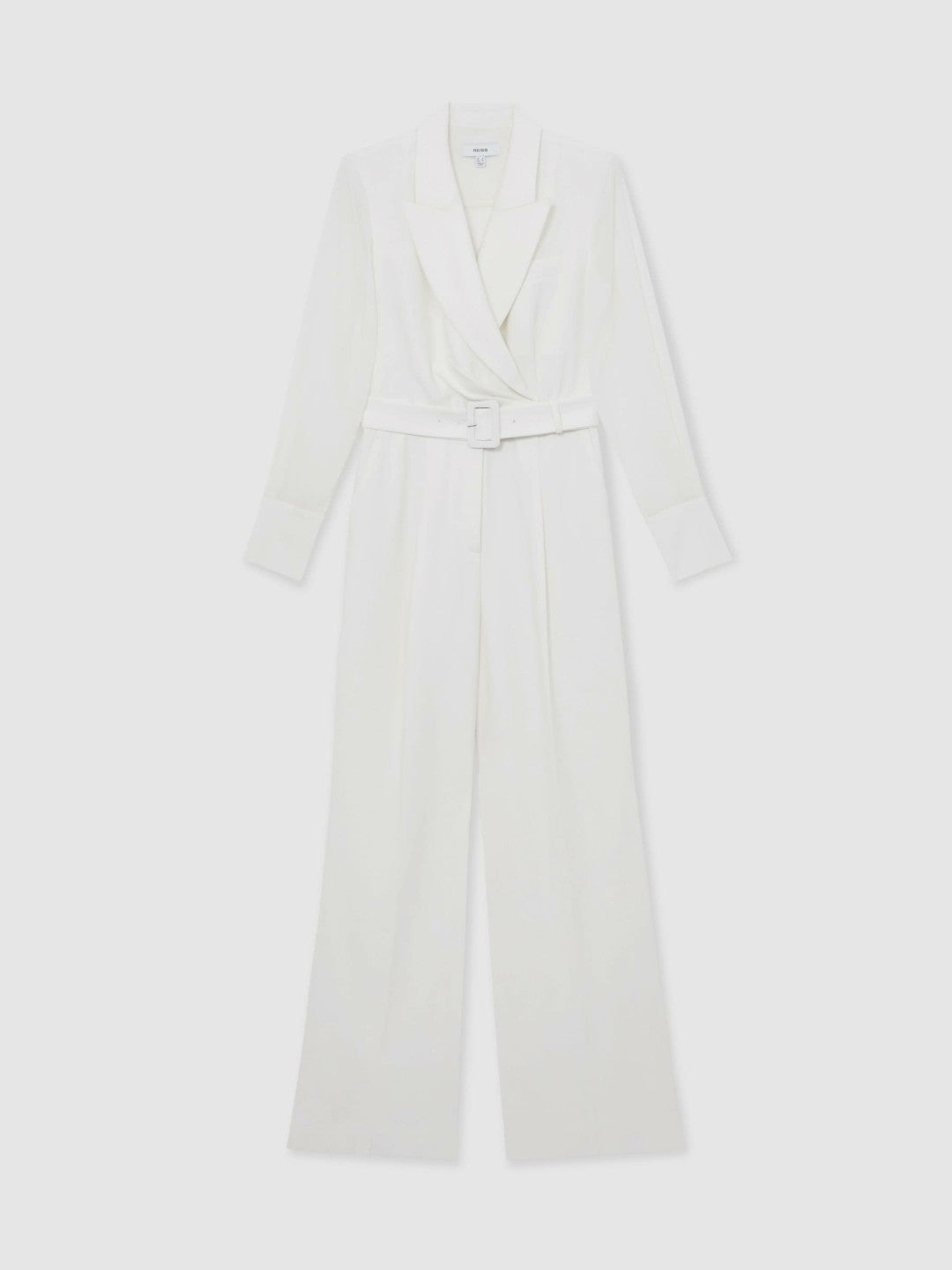 Sheer-Sleeve Wide-Leg Tuxedo Jumpsuit in Ivory | Reiss Women New