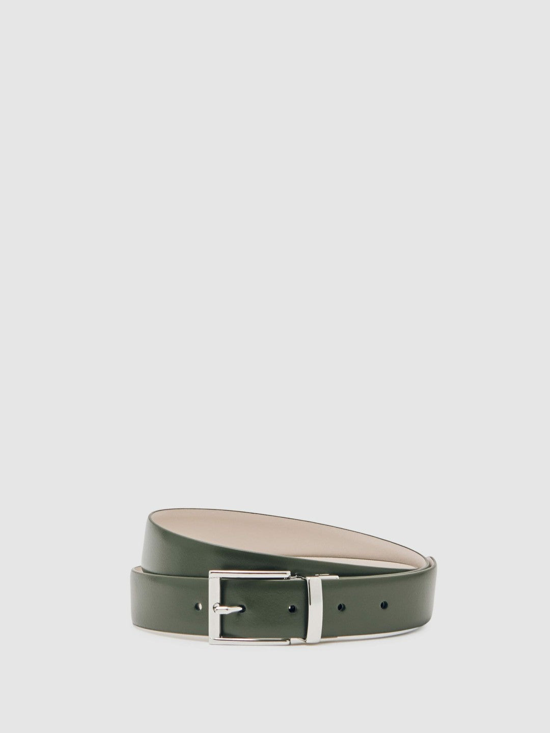 Reversible Leather Belt in Forest Green/Off White | Reiss Men Best Seller