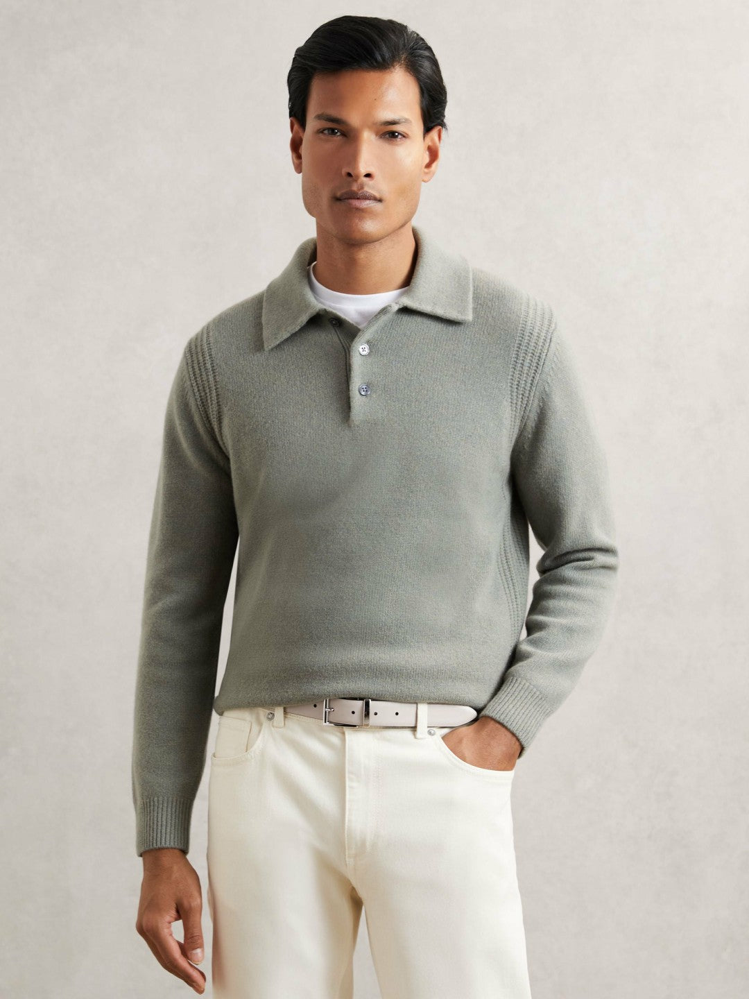 Reversible Leather Belt in Forest Green/Off White | Reiss Men Best Seller