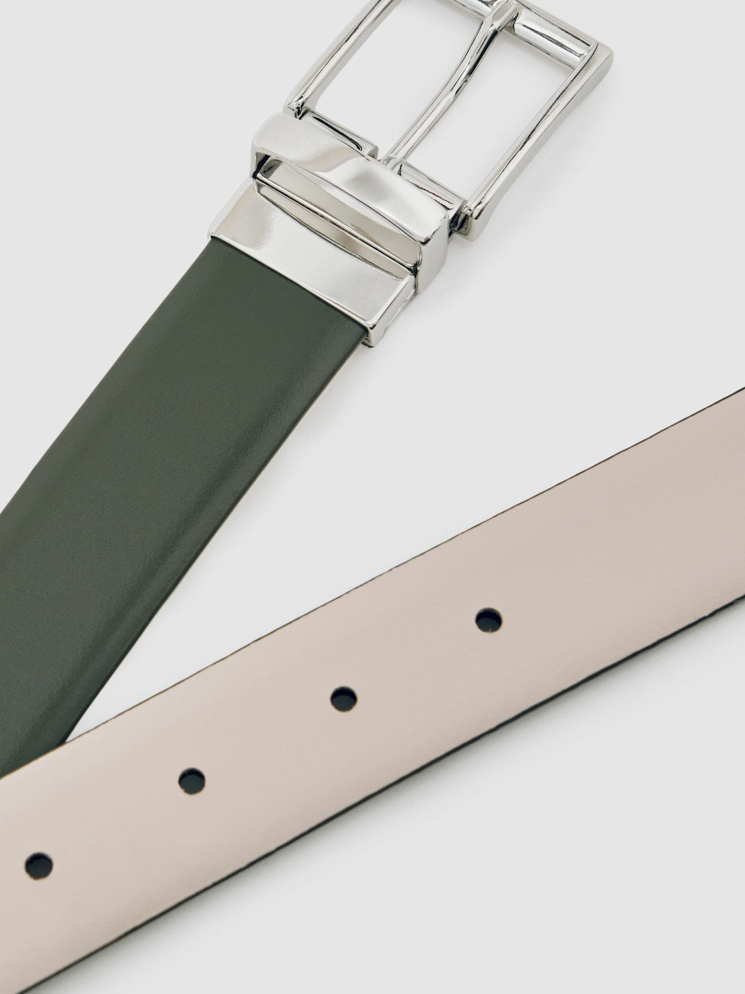 Reversible Leather Belt in Forest Green/Off White | Reiss Men Best Seller