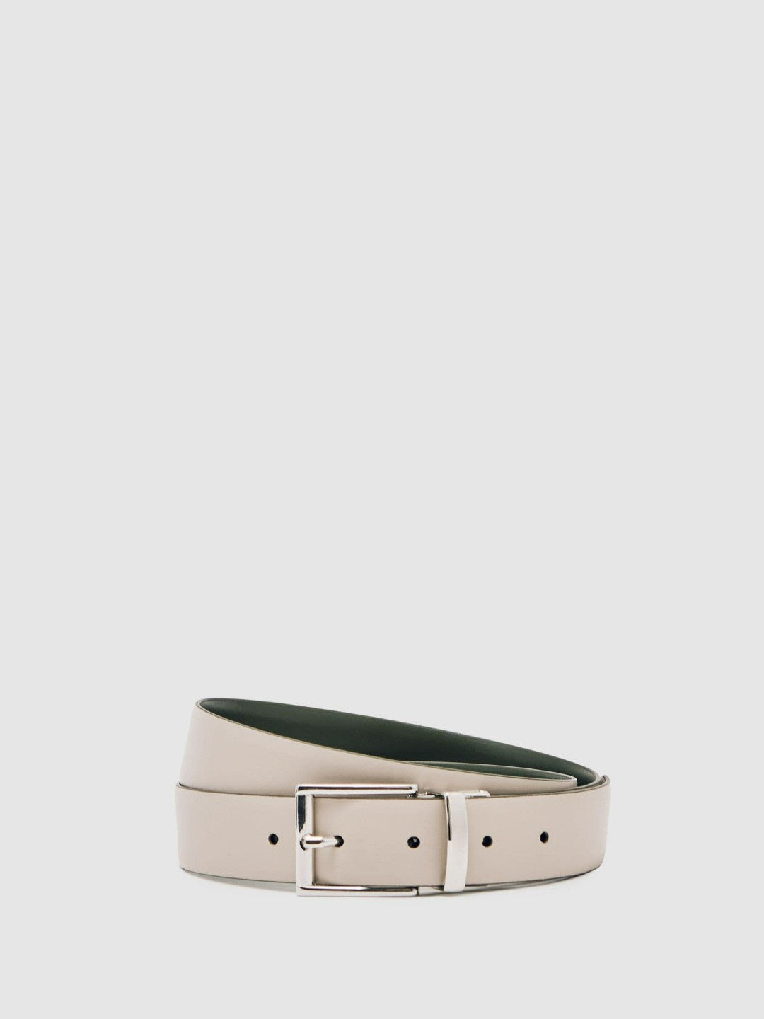 Reversible Leather Belt in Forest Green/Off White | Reiss Men Best Seller