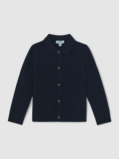 13-14 yrs Wool V-Stitch Button-Through Cardigan in Navy Blue | Reiss Children & Baby Featured