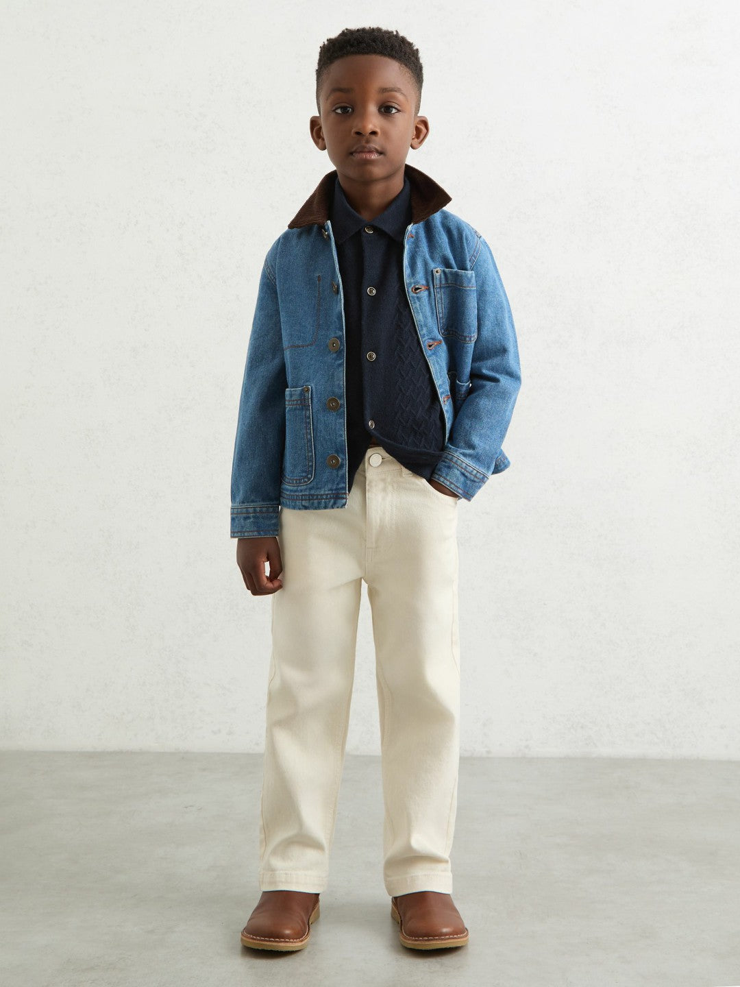 13-14 yrs Wool V-Stitch Button-Through Cardigan in Navy Blue | Reiss Children & Baby Featured