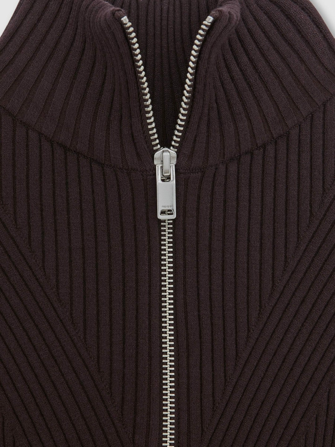 Rib-Knit Belted Half-Zip Flippy Dress in Plum Purple | Reiss Women Recommended