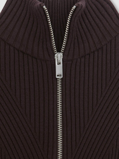 Rib-Knit Belted Half-Zip Flippy Dress in Plum Purple | Reiss Women Recommended