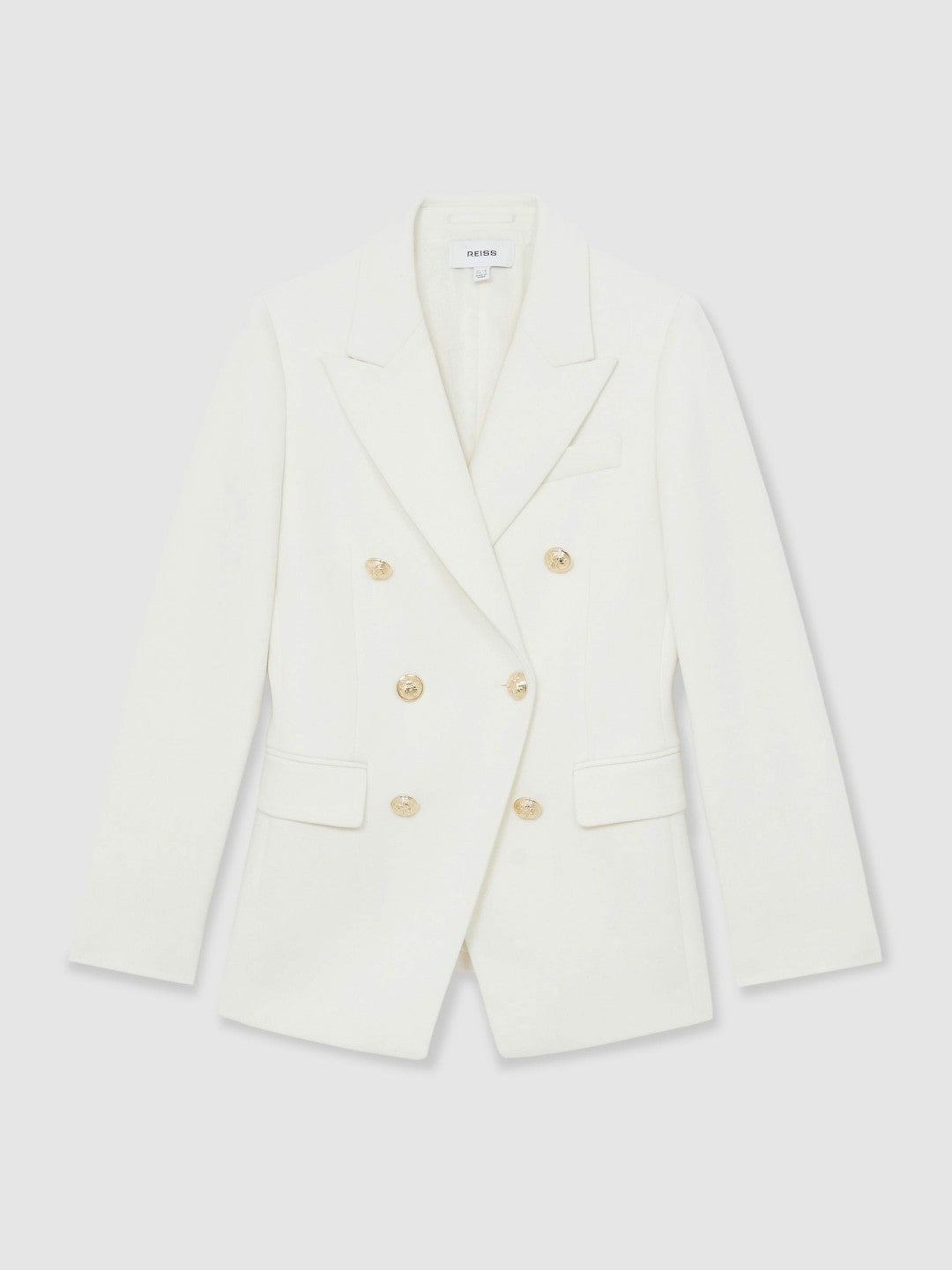 Double-Breasted Twill Suit Blazer With Wool in White | Reiss Women Signature