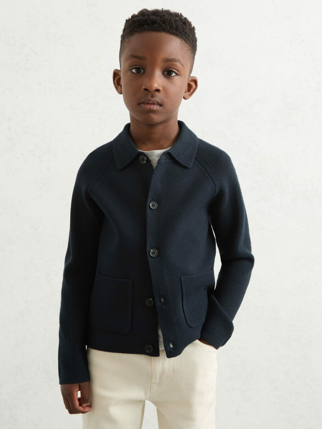 9-13 yrs Button-Through Knitted Cardigan in Navy | Reiss Children & Baby Premium