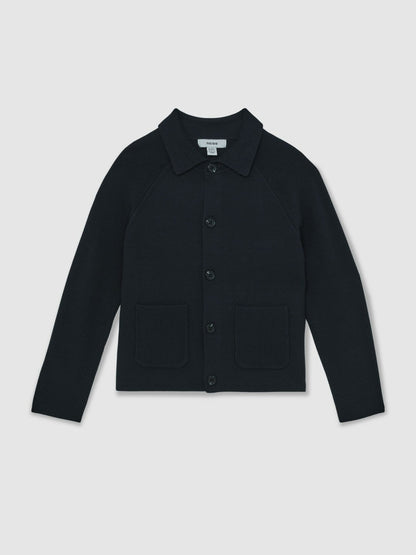 13-14 yrs Button-Through Knitted Cardigan in Navy | Reiss Children & Baby Recommended