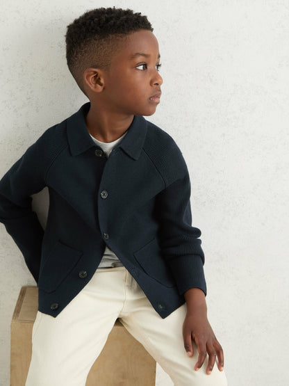 13-14 yrs Button-Through Knitted Cardigan in Navy | Reiss Children & Baby Recommended