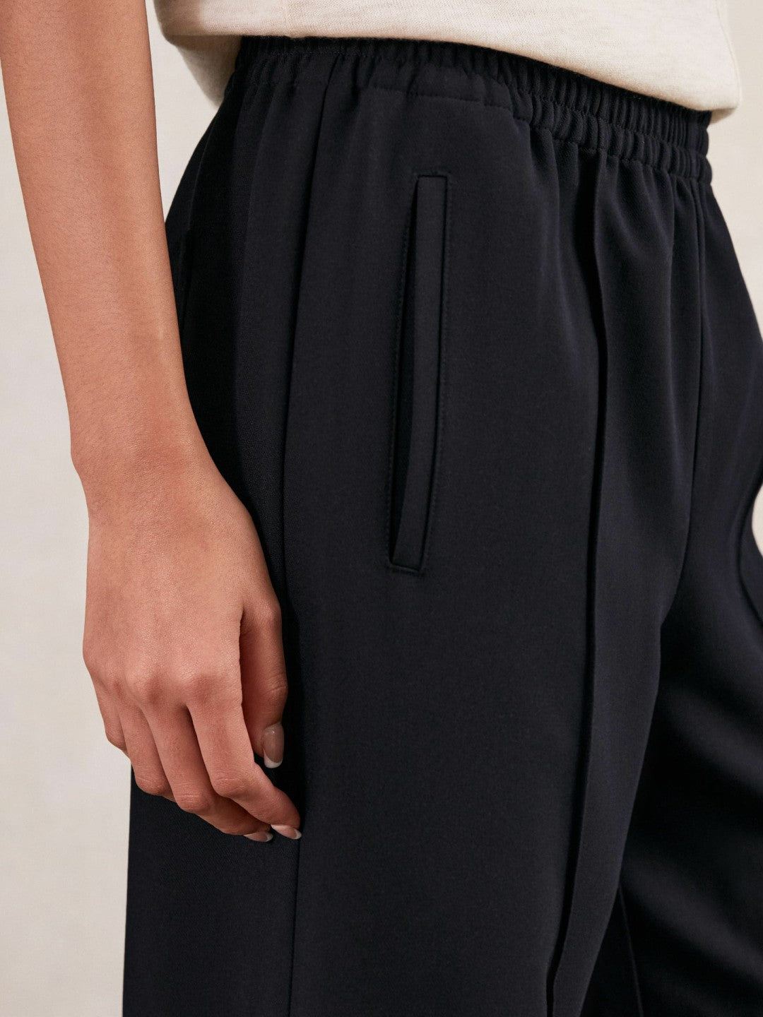 Wide Leg Elasticated Waist Trousers in Navy | Reiss Women Popular
