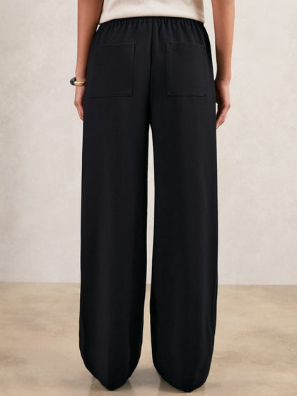 Wide Leg Elasticated Waist Trousers in Navy | Reiss Women Popular