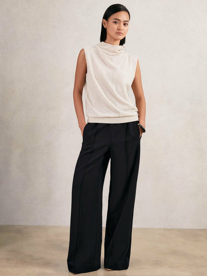 Petite Wide Leg Elasticated Waist Trousers in Navy | Reiss Women Trending