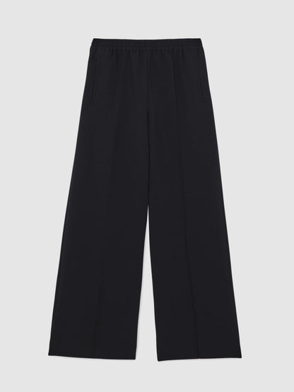 Petite Wide Leg Elasticated Waist Trousers in Navy | Reiss Women Trending