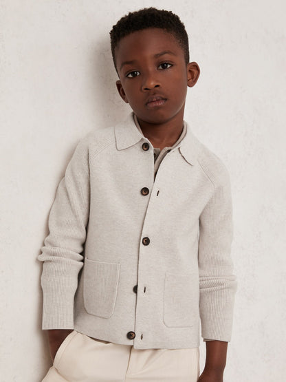 3-9 yrs Button-Through Knitted Cardigan in Oatmeal Melange | Reiss Children & Baby Signature