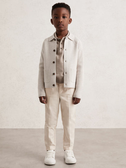 3-9 yrs Button-Through Knitted Cardigan in Oatmeal Melange | Reiss Children & Baby Signature