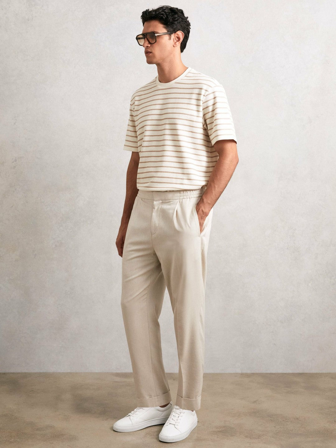Cotton Textured Stripe T-Shirt in Oatmeal/White | Reiss Men Trending