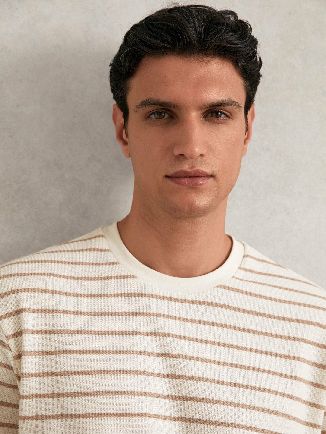 Cotton Textured Stripe T-Shirt in Oatmeal/White | Reiss Men Trending