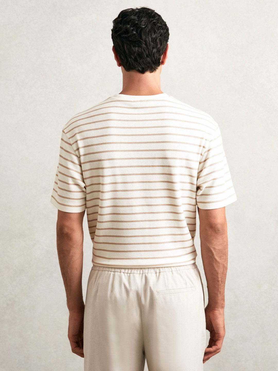 Cotton Textured Stripe T-Shirt in Oatmeal/White | Reiss Men Trending