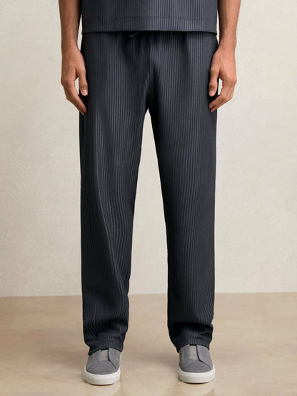 Textured Stripe Drawstring Trousers in Petrol Blue | Reiss Men Featured