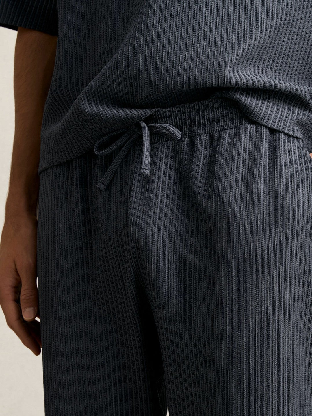 Textured Stripe Drawstring Trousers in Petrol Blue | Reiss Men Featured