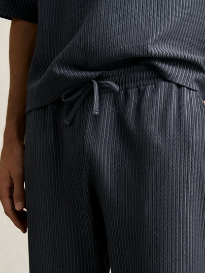 Textured Stripe Drawstring Trousers in Petrol Blue | Reiss Men Featured