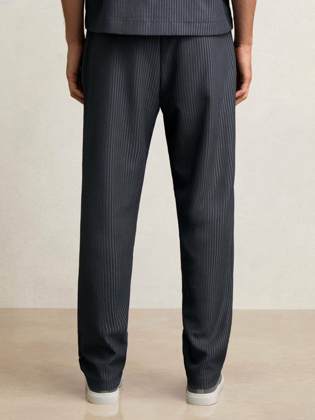 Textured Stripe Drawstring Trousers in Petrol Blue | Reiss Men Featured