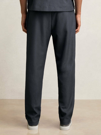 Textured Stripe Drawstring Trousers in Petrol Blue | Reiss Men Featured