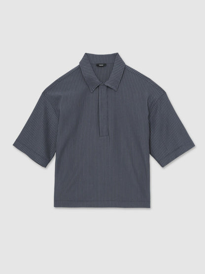 Oversized Textured Stripe Polo Shirt in Petrol Blue | Reiss Men Trending