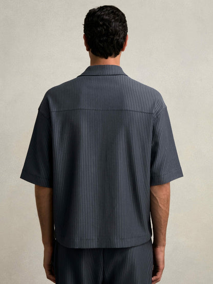 Oversized Textured Stripe Polo Shirt in Petrol Blue | Reiss Men Trending