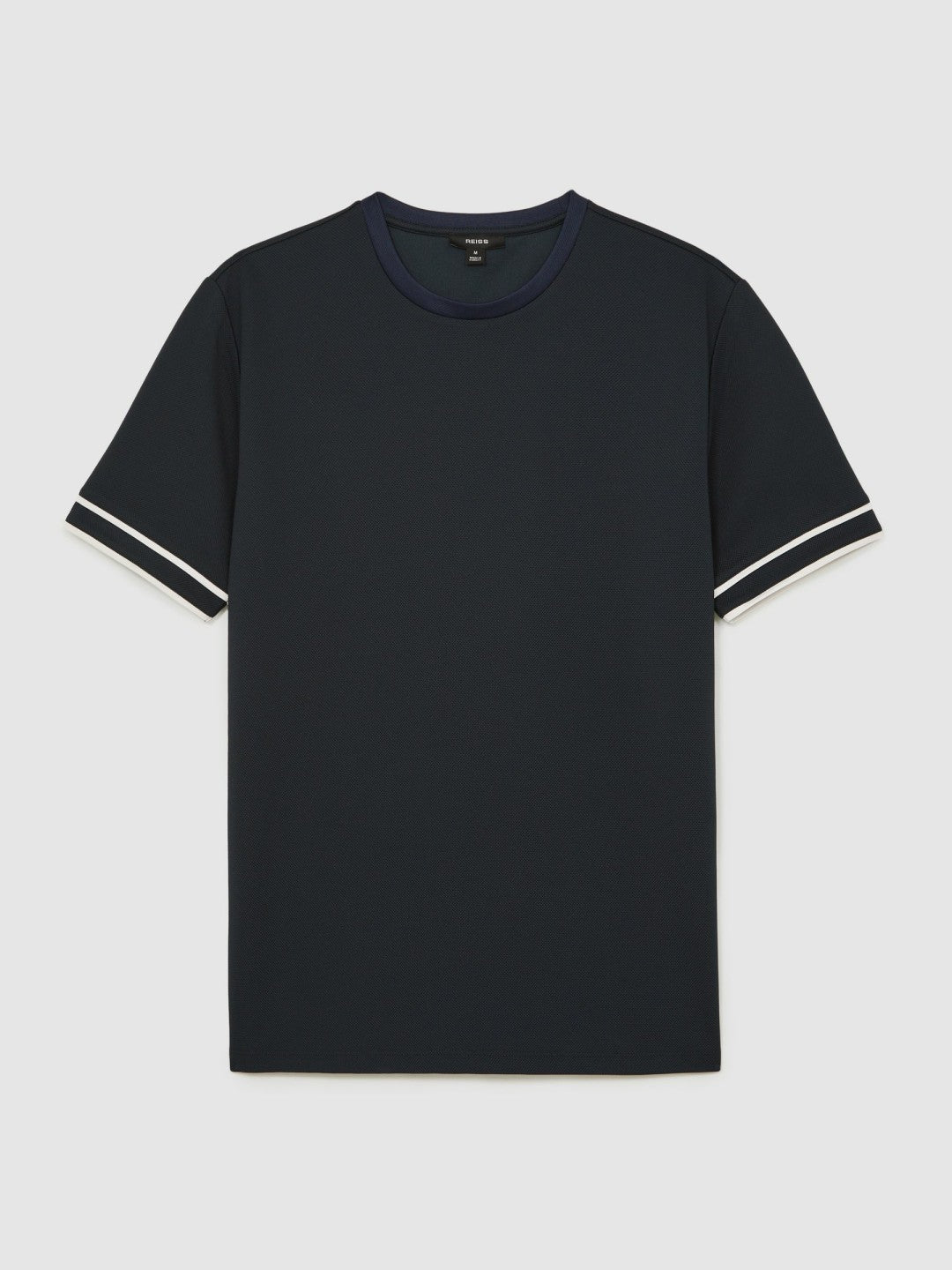 Textured Crew-Neck Tipped T-Shirt in Navy Blue | Reiss Men Featured