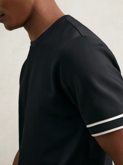 Textured Crew-Neck Tipped T-Shirt in Navy Blue | Reiss Men Featured