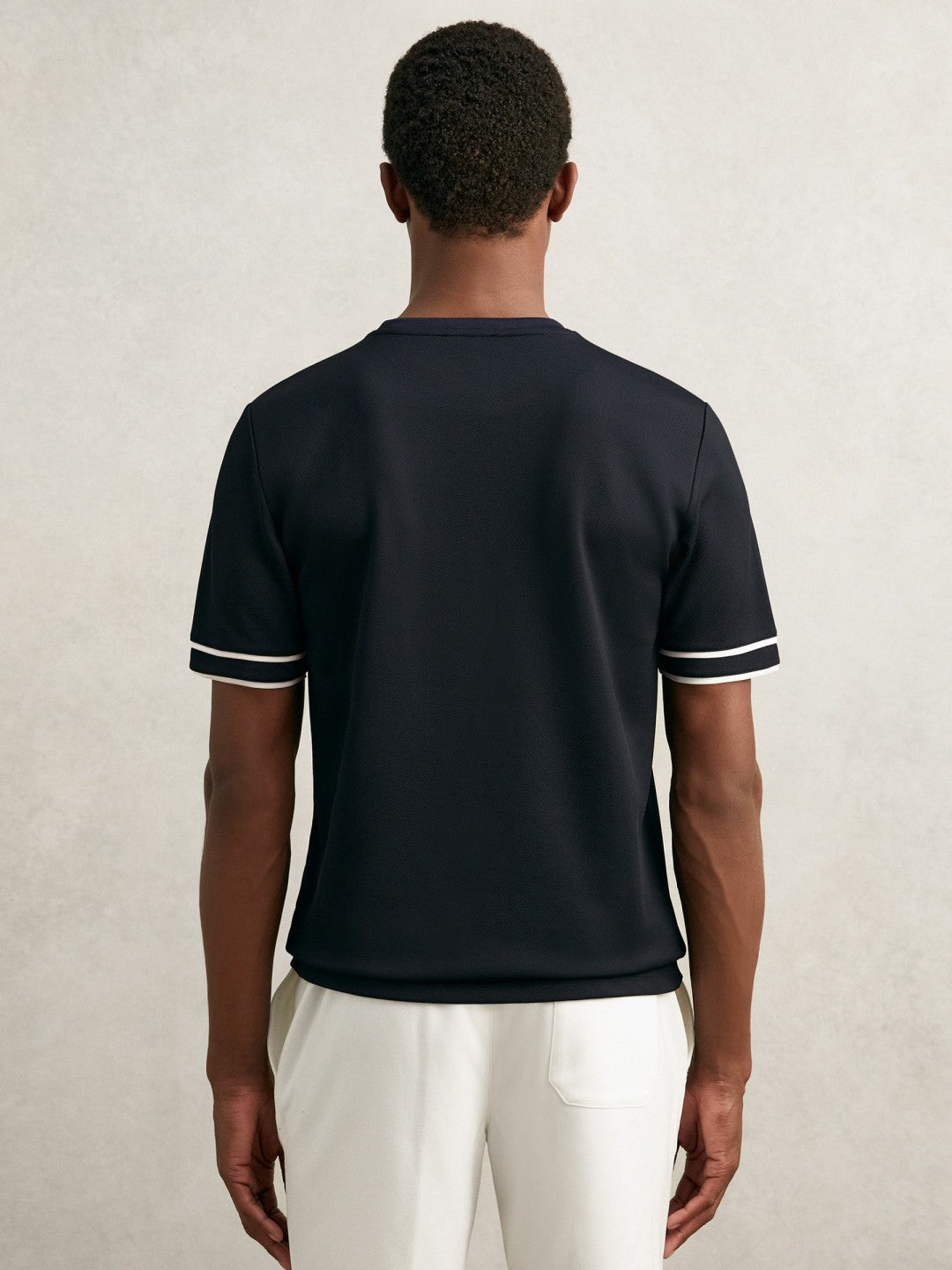 Textured Crew-Neck Tipped T-Shirt in Navy Blue | Reiss Men Featured