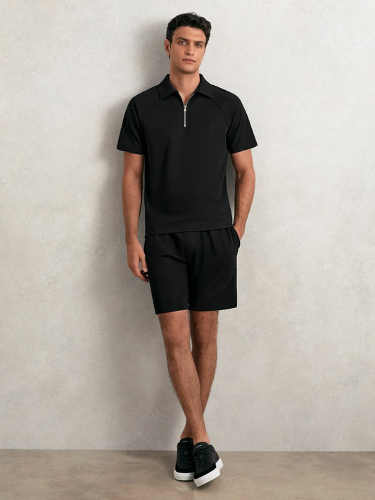 Textured Drawstring Shorts in Black | Reiss Men Recommended