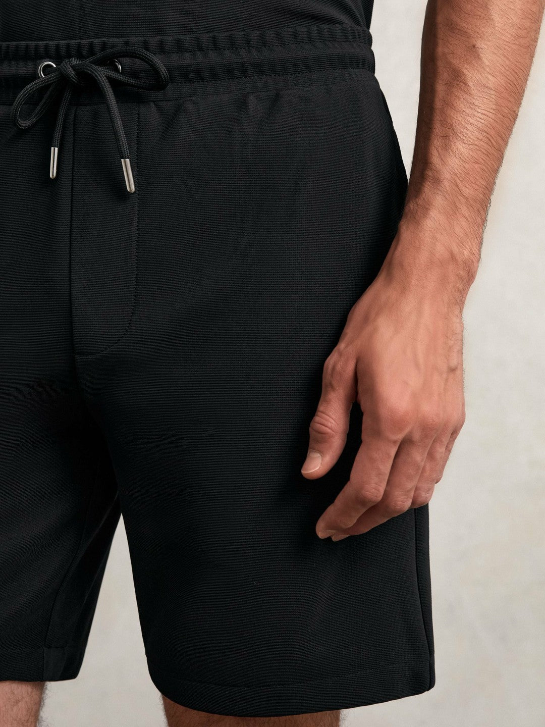 Textured Drawstring Shorts in Black | Reiss Men Recommended