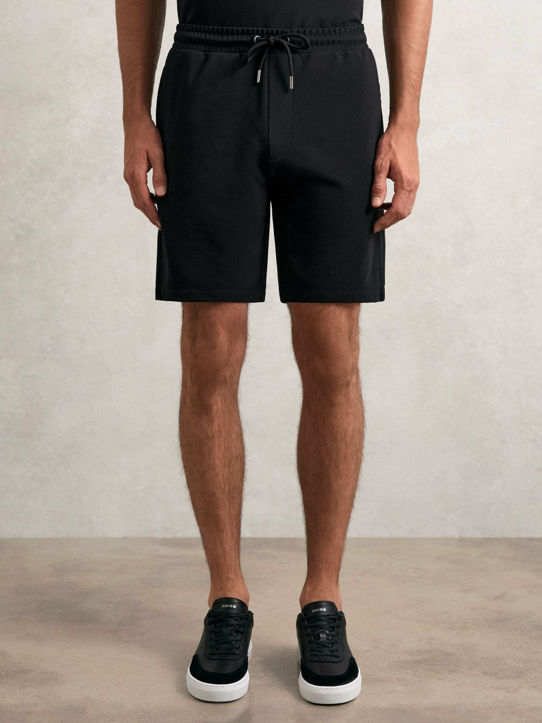 Textured Drawstring Shorts in Black | Reiss Men Recommended
